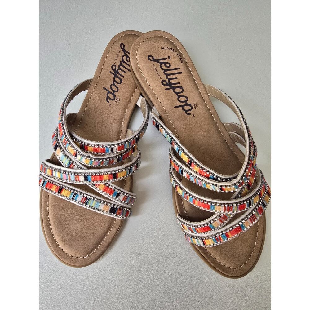Jellypop Glisten Sandals Rhinestones Multi-Colored Straps Size 7 M